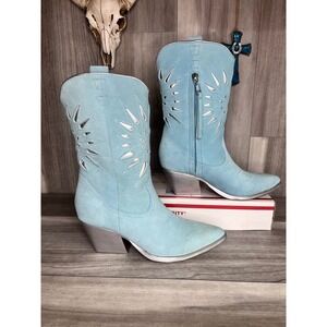 Golo Western Boots Womens 8 Blue Suede Metallic Cutout Starburst Zip